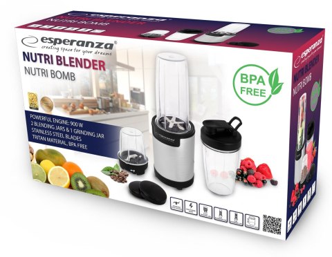 Esperanza Blender sportowy do mielenia Esperanza NUTRI BOMB EKM030 (900W; kolor czarno-srebrny)