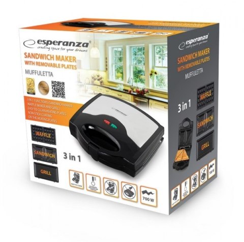 Esperanza Opiekacz do kanapek Esperanza Muffuletta EKT005 (700W; kolor czarny, kolor inox)
