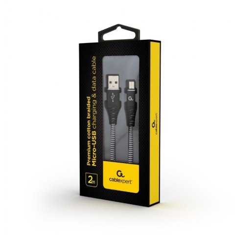 GEMBIRD GEMBIRD KABEL PREMIUM MICRO USB 2.0 AM-MBM5P (METALOWE WTYKI,OPLOT) 2M, CZARNY/BIAŁY