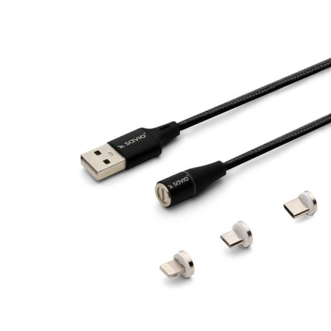 SAVIO SAVIO KABEL MAGNETYCZNY USB - USB TYP C, MICRO I LIGHTNING, 2M, CZARNY CL-155