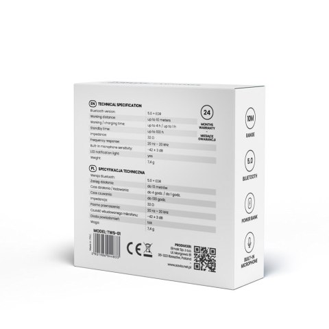 SAVIO Słuchawki bezprzewodowe SAVIO TWS-01 (douszne; bezprzewodowe, Bluetooth; z wbudowanym mikrofonem; kolor biały