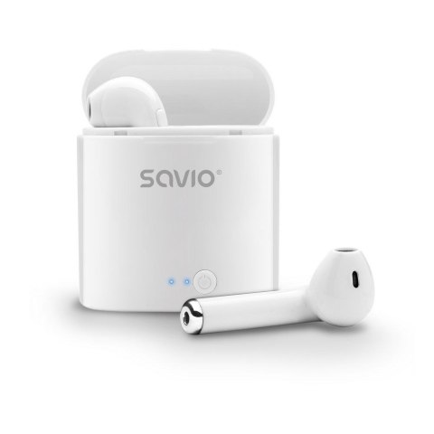 SAVIO Słuchawki bezprzewodowe SAVIO TWS-01 (douszne; bezprzewodowe, Bluetooth; z wbudowanym mikrofonem; kolor biały