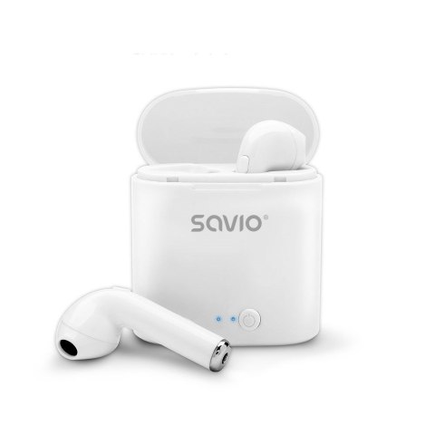 SAVIO Słuchawki bezprzewodowe SAVIO TWS-01 (douszne; bezprzewodowe, Bluetooth; z wbudowanym mikrofonem; kolor biały
