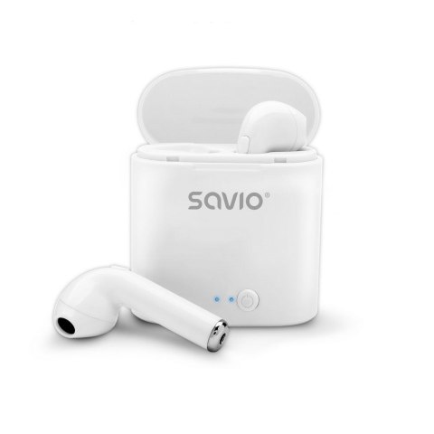 SAVIO Słuchawki bezprzewodowe SAVIO TWS-01 (douszne; bezprzewodowe, Bluetooth; z wbudowanym mikrofonem; kolor biały