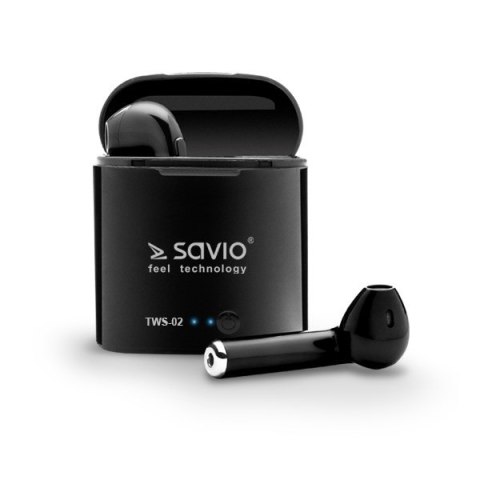 SAVIO Słuchawki bezprzewodowe SAVIO TWS-02 (douszne; bezprzewodowe, Bluetooth; z wbudowanym mikrofonem; kolor czarny