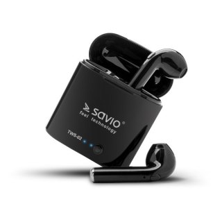 SAVIO Słuchawki bezprzewodowe SAVIO TWS-02 (douszne; bezprzewodowe, Bluetooth; z wbudowanym mikrofonem; kolor czarny