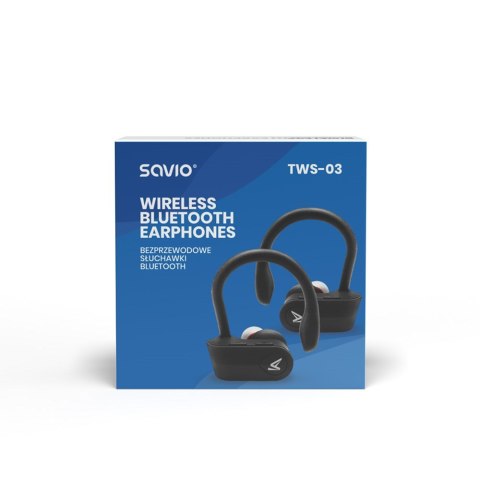 SAVIO Słuchawki bezprzewodowe SAVIO TWS-03 (bluetooth; bezprzewodowe, Bluetooth; z wbudowanym mikrofonem; kolor czarny