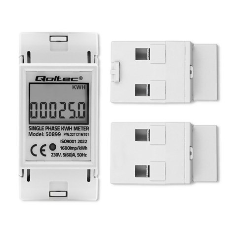 Qoltec QOLTEC LICZNIK ZUŻYCIA ENERGII JEDNOFAZOWY NA SZYNĘ DIN | 230V | LCD | 2P