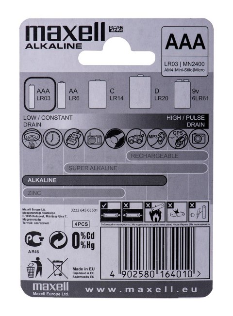 Maxell MAXELL Bateria alkaliczna LR03, 4 szt.