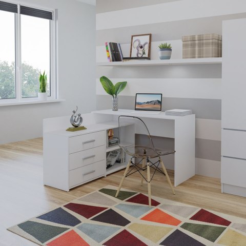 TOP E SHOP Biurko narożne + komoda DANY 120x50xH76 biały