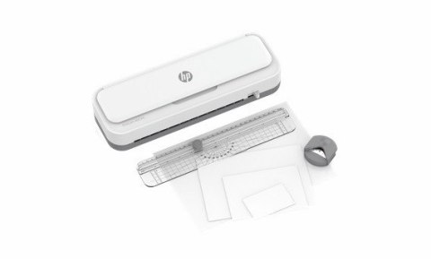Hewlett-Packard HP ONELAM Laminator 400 A4, na zimno/ciepło, zintegrowany trymer, zaokrąglacz rogów, prędkość 40cm/min + 15 folii: 3xA4, 4xA5, 4