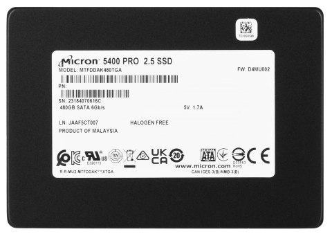 Micron Dysk SSD Micron 5400 PRO 480GB SATA 2.5" MTFDDAK480TGA-1BC1ZABYYR (DWPD 1.5)
