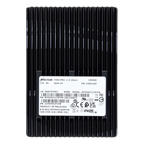 Micron Dysk SSD Micron 7450 PRO 1.92TB U.3 (15mm) NVMe Gen4 MTFDKCC1T9TFR-1BC1ZABYYR (DWPD 1)