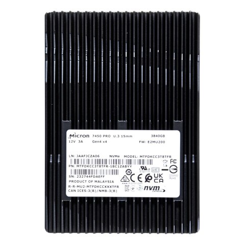 Micron Dysk SSD Micron 7450 PRO 3.84TB U.3 (15mm) NVMe Gen4 MTFDKCC3T8TFR-1BC1ZABYYR (DWPD 1)