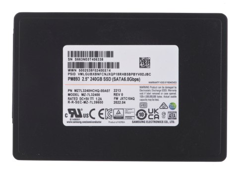 Samsung SemiConductor Dysk SSD Samsung PM893 240GB SATA 2.5" MZ7L3240HCHQ-00A07 (DWPD 1)