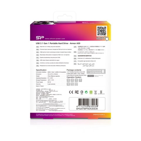 Silicon Power Dysk zewnętrzny HDD Silicon Power Armor A30 (2TB; 2.5"; USB 3.2; 5400 obr/min; Orange-Black; SP020TBPHDA30S3K)