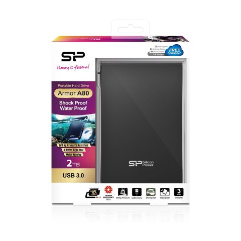 Silicon Power Dysk zewnętrzny HDD Silicon Power Armor A80 (2TB; 2.5"; USB 3.2; 5400 obr/min; Black; SP020TBPHDA80S3K)