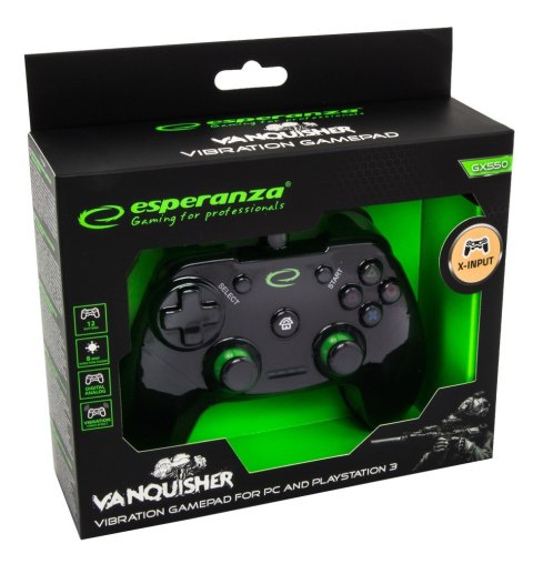 Esperanza Gamepad Esperanza Vanquisher EGG110K (PC, PS3; kolor czarny, kolor zielony)