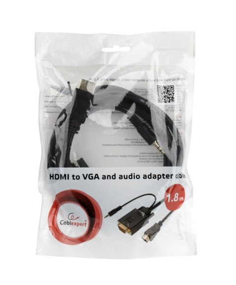 GEMBIRD Adapter GEMBIRD A-HDMI-VGA-03-10 (HDMI M - D-Sub (VGA), Jack stereo 3,5 mm M; 3m; kolor czarny)