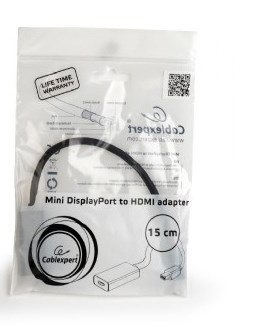 GEMBIRD Adapter GEMBIRD A-MDPM-HDMIF-02 (Mini DisplayPort M - HDMI F; 0,15m; kolor czarny)