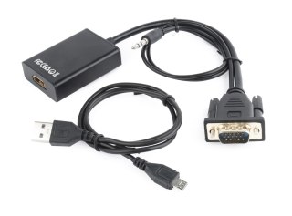GEMBIRD Adapter GEMBIRD A-VGA-HDMI-01 (HDMI F - D-Sub (VGA), Jack stereo 3,5 mm, USB 2.0 M; 0,15m; kolor czarny)
