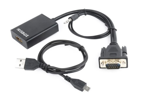 GEMBIRD Adapter GEMBIRD A-VGA-HDMI-01 (HDMI F - D-Sub (VGA), Jack stereo 3,5 mm, USB 2.0 M; 0,15m; kolor czarny)