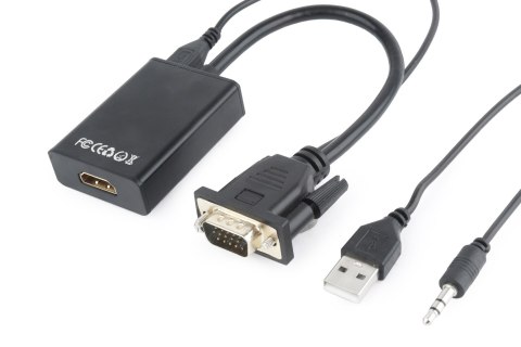 GEMBIRD Adapter GEMBIRD A-VGA-HDMI-01 (HDMI F - D-Sub (VGA), Jack stereo 3,5 mm, USB 2.0 M; 0,15m; kolor czarny)