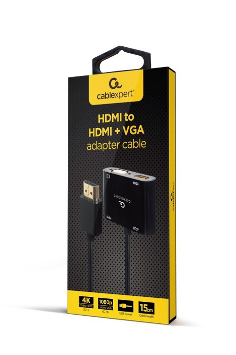 GEMBIRD GEMBIRD ADAPTER HDMI MĘSKI DO HDMI ŻEŃSKI + VGA ŻEŃSKI Z AUDIO + PORT ZASILANIA