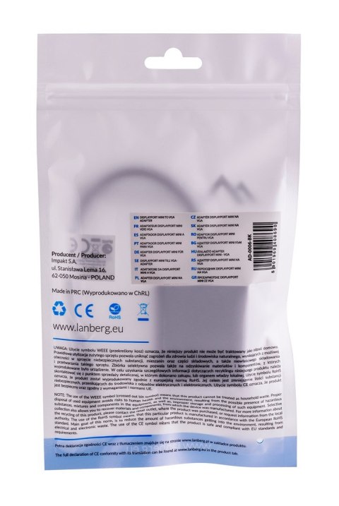 Lanberg Adapter Lanberg AD-0006-BK (Mini DisplayPort M - D-Sub (VGA) F; 0,20m; kolor czarny)