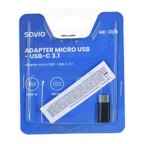 SAVIO Adapter SAVIO AK-31/B (Micro USB F - USB typu C M; kolor czarny)