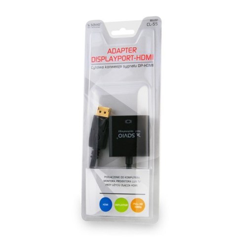 SAVIO Adapter SAVIO cl-55 (HDMI F - DisplayPort M; 0,10m; kolor czarny)