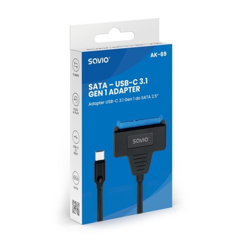 SAVIO SAVIO ADAPTER USB-C 3.1 GEN 1 (M) - SATA (F) DO DYSKÓW 2.5" AK-69