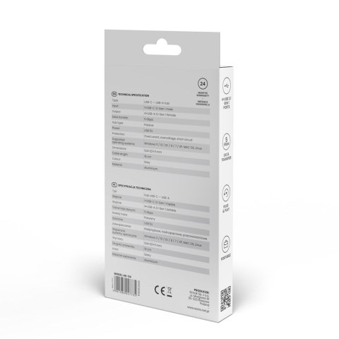 SAVIO SAVIO AK-54 HUB USB-C - 4 X USB-A, SZARY