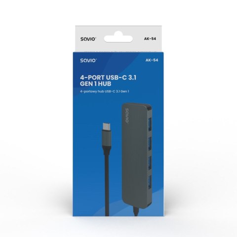 SAVIO SAVIO AK-54 HUB USB-C - 4 X USB-A, SZARY