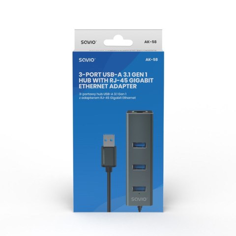 SAVIO SAVIO AK-58 3-PORTOWY HUB USB-A Z ADAPTEREM RJ-45