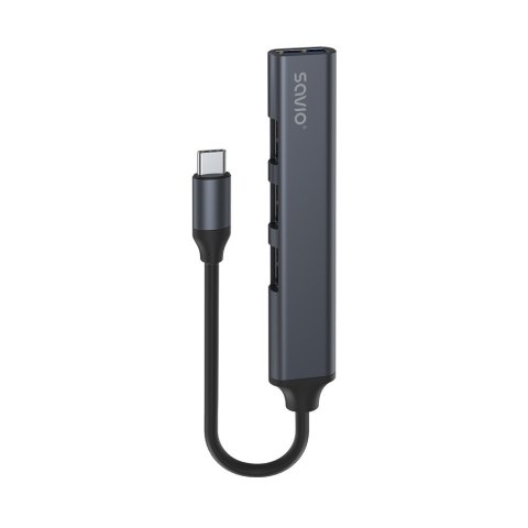 SAVIO SAVIO HUB USB-C - 3 X USB-A 2.0, 1 X USB-A 3.0, SZARY, AK-71