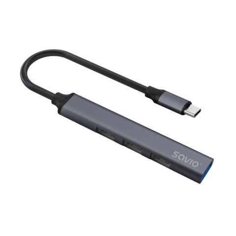 SAVIO SAVIO HUB USB-C - 3 X USB-A 2.0, 1 X USB-A 3.0, SZARY, AK-71