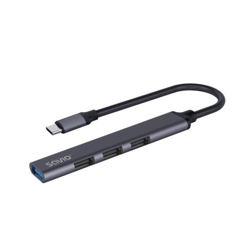SAVIO SAVIO HUB USB-C - 3 X USB-A 2.0, 1 X USB-A 3.0, SZARY, AK-71