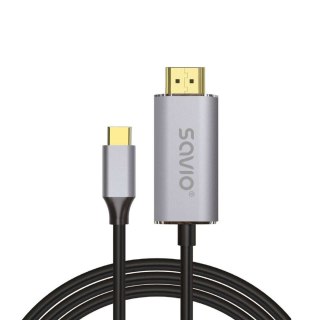 SAVIO SAVIO KABEL USB-C DO HDMI 2.0B, 2M, SREBRNO-CZARNY