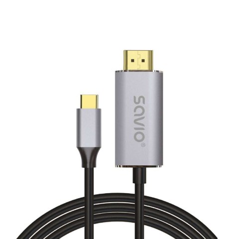 SAVIO SAVIO KABEL USB-C DO HDMI 2.0B, 2M, SREBRNO-CZARNY