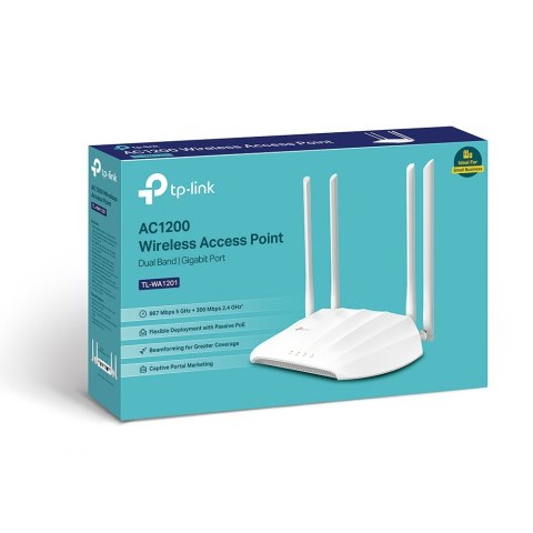 TP-LINK Access Point TP-LINK TL-WA1201 Dwa pasma Wi-Fi w standardzie AC1200 - 867 Mb/s w paśmie 5 GHz i 300 Mb/s w paśmie 2,4 GHz.