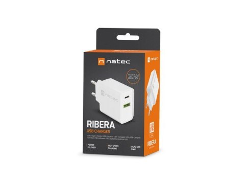 NATEC NATEC ŁADOWARKA SIECIOWA RIBERA USB-A + USB-C 20W POWER DELIVERY BIAŁA NUC-2061