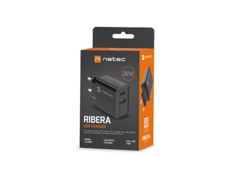 NATEC NATEC ŁADOWARKA SIECIOWA RIBERA USB-A + USB-C 20W POWER DELIVERY CZARNA NUC-2062