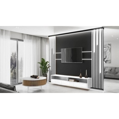 TOP E SHOP Stolik RONDA 90 biel, lamele dąb