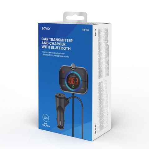 SAVIO SAVIO TR-14 TRANSMITER SAMOCHODOWY FM Z BLUETOOTH I ŁADOWARKĄ,QUICK CHARGE 3.0 I POWER DELIVERY, RED. SZUMÓW