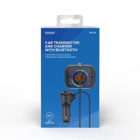SAVIO SAVIO TR-14 TRANSMITER SAMOCHODOWY FM Z BLUETOOTH I ŁADOWARKĄ,QUICK CHARGE 3.0 I POWER DELIVERY, RED. SZUMÓW