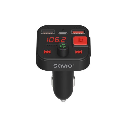 SAVIO SAVIO TR-15 TRANSMITER FM Z WYŚWIETLACZEM, BLUETOOTH I ŁADOWARKĄ PD USB-C USB-A QUICK CHARGE, BASS BOOST
