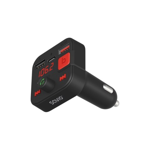 SAVIO SAVIO TR-15 TRANSMITER FM Z WYŚWIETLACZEM, BLUETOOTH I ŁADOWARKĄ PD USB-C USB-A QUICK CHARGE, BASS BOOST
