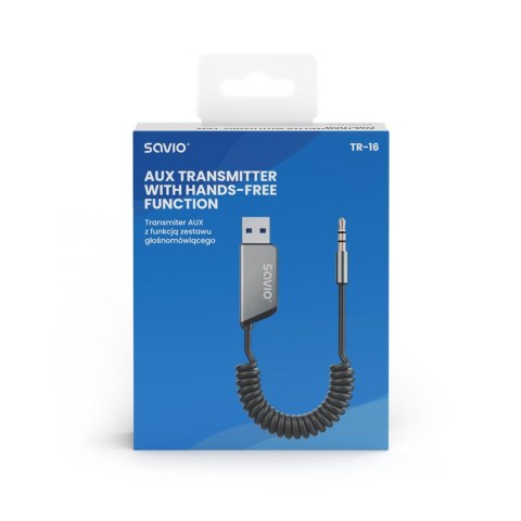 SAVIO SAVIO TRANSMITER AUX, USB, BLUETOOTH 5.3, FUNKCJA ZESTAWU GŁOŚNOMÓWIĄCEGO, TR-16
