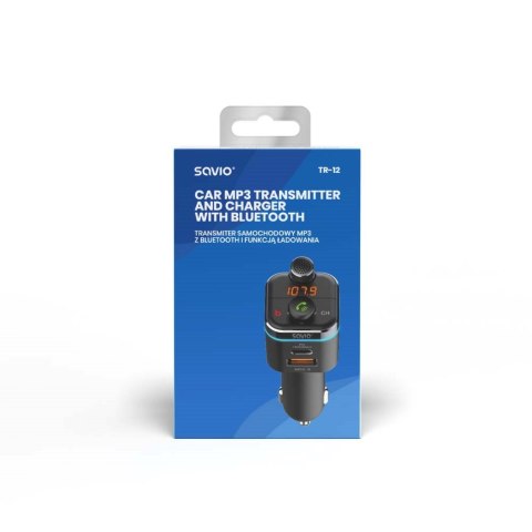 SAVIO SAVIO TRANSMITER FM SAMOCHODOWY Z FUNKCJĄ BLUETOOTH 5.0 QUICK CHARGE 3.0 ORAZ POWER DELIVERY, WYŚWIETLACZ LED, FUNKCJ BASS BO